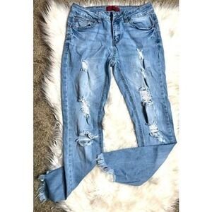 Distressed Light Wash Denim Jeans Ripped Frayed‎ Hem Casual Everyday